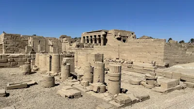 Dendera, Egypt - Feb 10, 2025: View of the ruins of the Dendera Mammisi, or birth house, built by Pharaoh Nectanebo I at the Temple of Hathor complex.